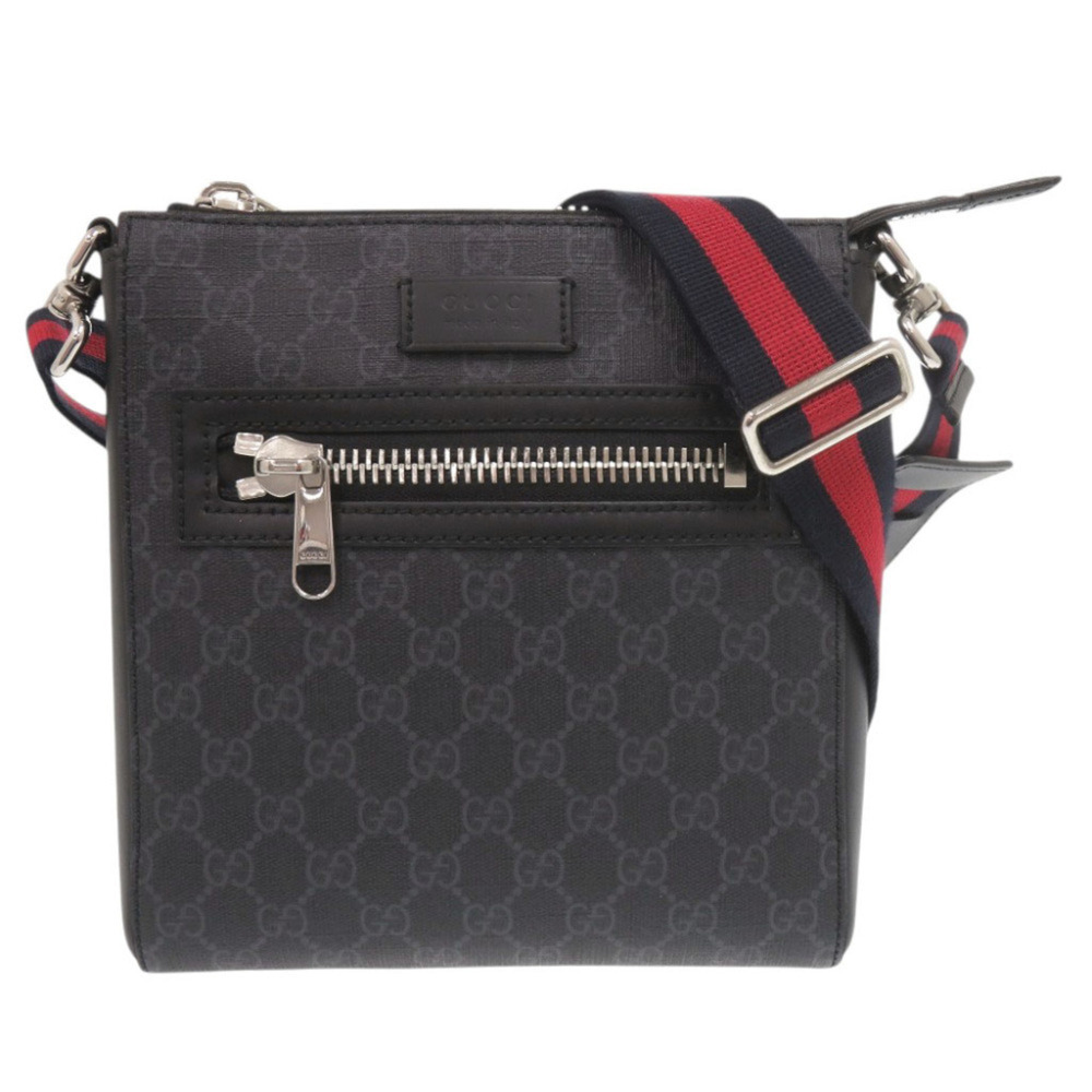 Gucci Logo GG Supreme Leather 523599 Black Shoulder Bag 1679GUCCI